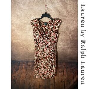 Lauren Ralph Lauren Brown/Coral/Grey Faux wrap w/cap sleeves Dress-Size 8-EUC!!